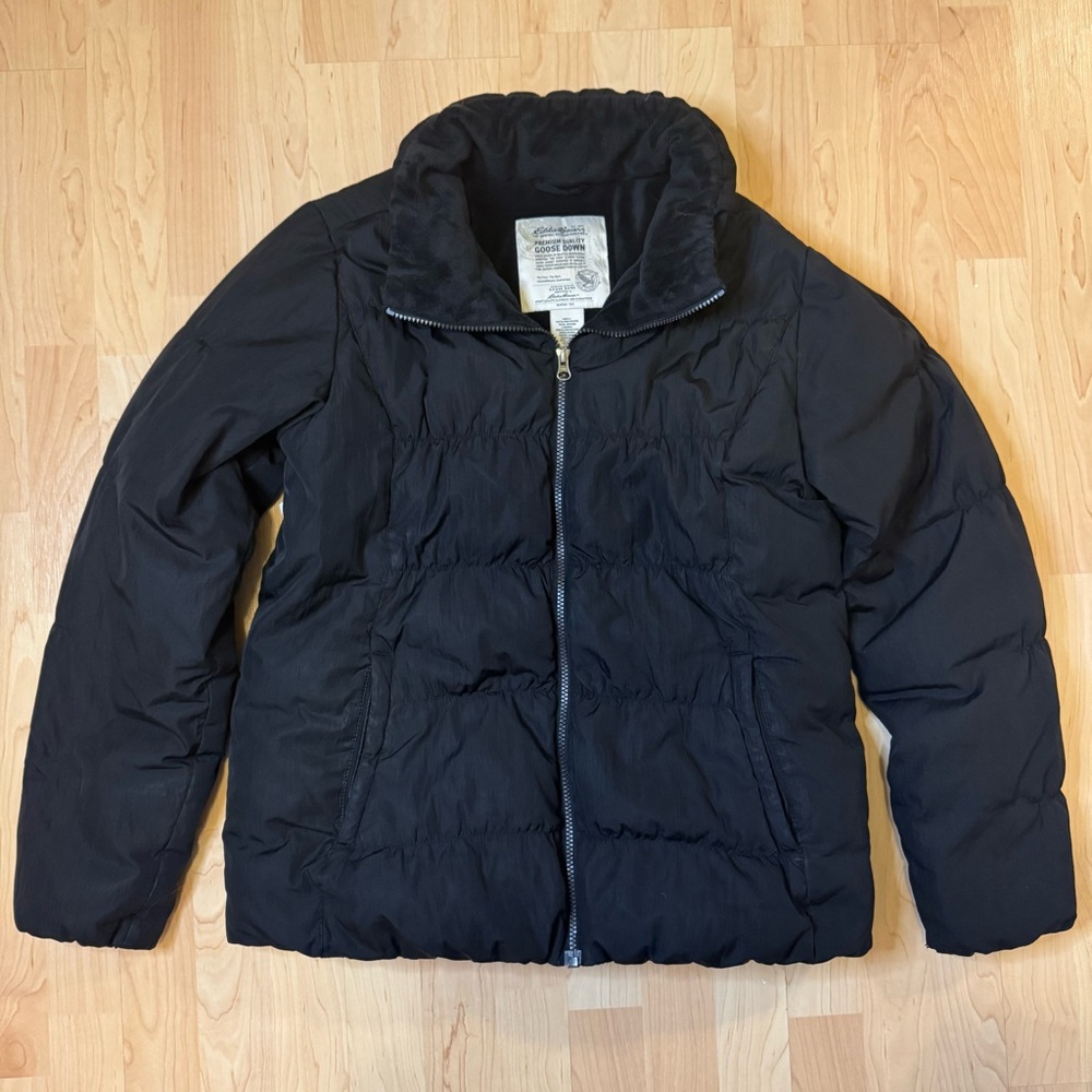 Eddie Bauer goose down puffer coat fleece lined jacket black large